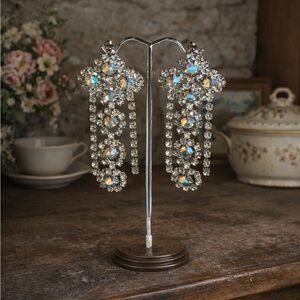 Vintage 1960s/1970s Aurora Borealis Rhinestone, Chandelier Screw Back Earrings